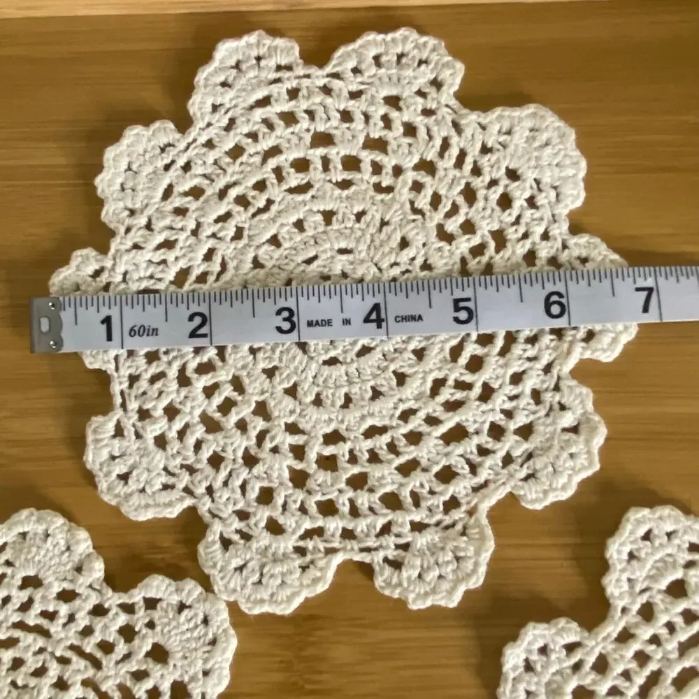 Vintage Handmade Crochet Doilies Set of 4 White Round Cotton Lace 7in